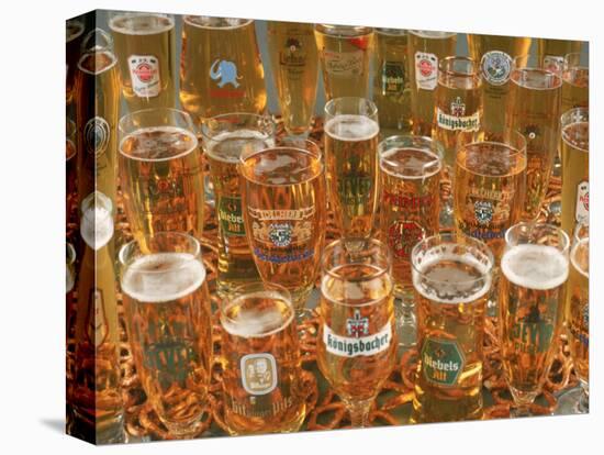 European Beer Glasses with Pretzels-Karen M^ Romanko-Stretched Canvas