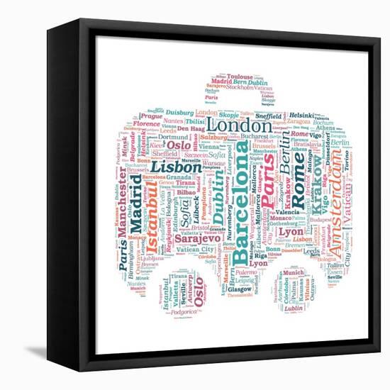 European Cities Bag Shaped Word Cloud On White Background - Tourism And Travel Concept-grasycho-Framed Stretched Canvas