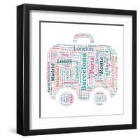 European Cities Bag Shaped Word Cloud On White Background - Tourism And Travel Concept-grasycho-Framed Art Print