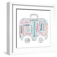 European Cities Bag Shaped Word Cloud On White Background - Tourism And Travel Concept-grasycho-Framed Art Print