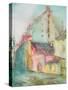 European City Buildings Abstract Painting on Silk.-Iriana Shiyan-Stretched Canvas