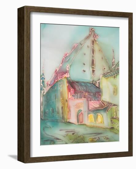 European City Buildings Abstract Painting on Silk.-Iriana Shiyan-Framed Art Print