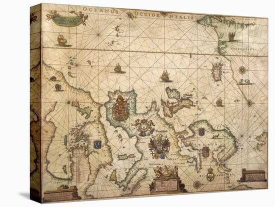 European Coast, Map on Parchment by Willem and Joan Blaeu, 1677-null-Stretched Canvas