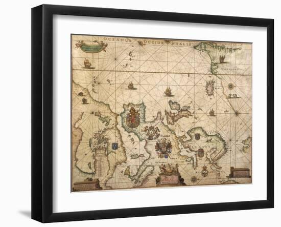 European Coast, Map on Parchment by Willem and Joan Blaeu, 1677-null-Framed Giclee Print