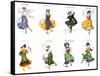 European Dancers, Cigarette Cards, 1915-English School-Framed Stretched Canvas