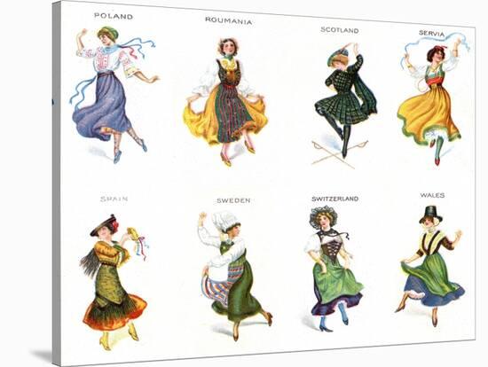 European Dancers, Cigarette Cards, 1915-English School-Stretched Canvas