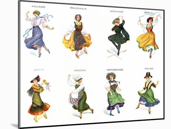 European Dancers, Cigarette Cards, 1915-English School-Mounted Giclee Print