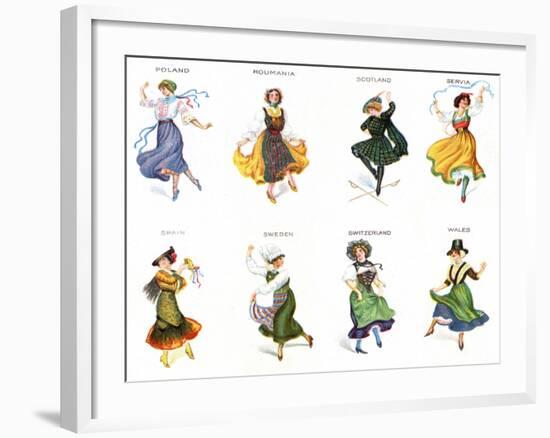 European Dancers, Cigarette Cards, 1915-English School-Framed Giclee Print