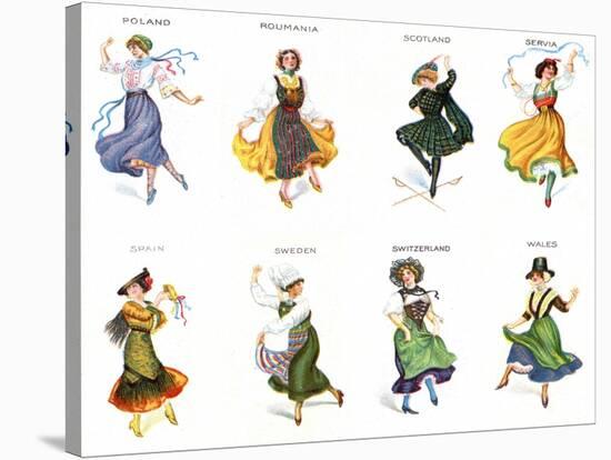 European Dancers, Cigarette Cards, 1915-English School-Stretched Canvas