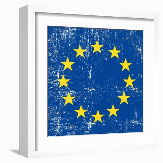 European Grunge Flag. A Square Flag Of European Union With A Texture-TINTIN75-Framed Art Print