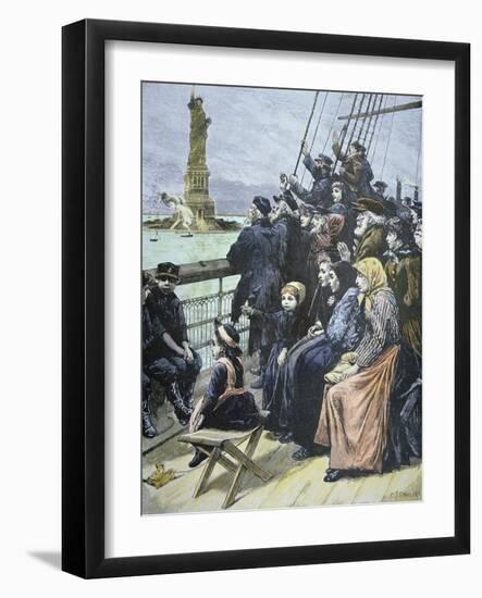 European Immigrants Passing the Statue of Liberty in New York Harbour, 1892-null-Framed Giclee Print