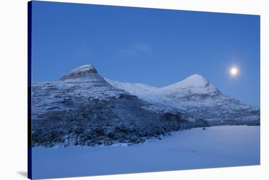 European River Otter Footprints on Frozen Loch Lurgainn, with Sgorr Tuath and Deas, Scotland, UK-Mark Hamblin-Stretched Canvas