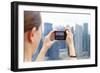 European Tourist Taking a Picture of Singapore Skyline-Harry Marx-Framed Photographic Print