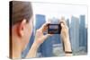 European Tourist Taking a Picture of Singapore Skyline-Harry Marx-Stretched Canvas