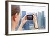 European Tourist Taking a Picture of Singapore Skyline-Harry Marx-Framed Photographic Print