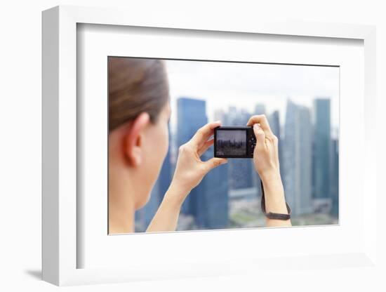 European Tourist Taking a Picture of Singapore Skyline-Harry Marx-Framed Photographic Print