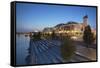 Eurovea Complex at Dusk, Bratislava, Slovakia, Europe-Ian Trower-Framed Stretched Canvas