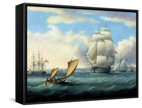 Euryalus (Capt. Blackwood), Thunderer and Ajax Leaving Plymouth to the Battle of Trafalgar (1805)-Thomas Buttersworth-Framed Stretched Canvas