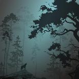 Natural Background with Pine Forest and the Wolf, Moonlight-eva_mask-Art Print