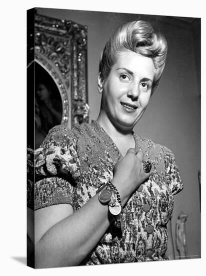 Eva Peron, Wife of Argentinean Pres. Candidate. Posing in Her Apartment-Thomas D^ Mcavoy-Stretched Canvas