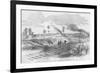 Evacuation of Corinth, Mississippi by Railroad Tracks; Burning of Warehouses-Frank Leslie-Framed Art Print