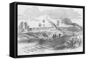 Evacuation of Corinth, Mississippi by Railroad Tracks; Burning of Warehouses-Frank Leslie-Framed Stretched Canvas