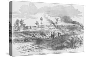 Evacuation of Corinth, Mississippi by Railroad Tracks; Burning of Warehouses-Frank Leslie-Stretched Canvas