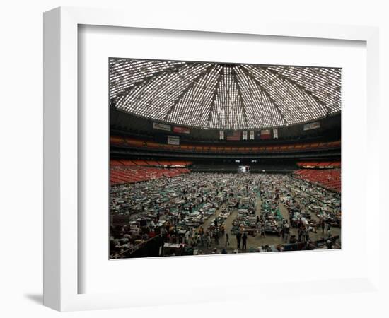 Evacuees from New Orleans Cover the Floor of Houston's Astrodome Saturday-null-Framed Photographic Print