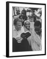 Evangelist Billy Graham Explains Bible to Waarusha Warriors-James Burke-Framed Premium Photographic Print