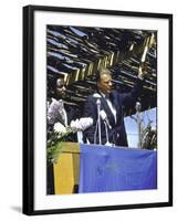 Evangelist Billy Graham Preaching to Crowd During His African Crusade-null-Framed Premium Photographic Print