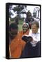 Evangelist Billy Graham Showing His Bible to the Waarusha Warriors Near Mt. Meru-James Burke-Framed Stretched Canvas