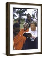 Evangelist Billy Graham Showing His Bible to the Waarusha Warriors Near Mt. Meru-James Burke-Framed Photographic Print