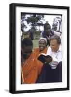 Evangelist Billy Graham Showing His Bible to the Waarusha Warriors Near Mt. Meru-James Burke-Framed Photographic Print