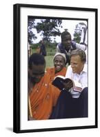 Evangelist Billy Graham Showing His Bible to the Waarusha Warriors Near Mt. Meru-James Burke-Framed Photographic Print