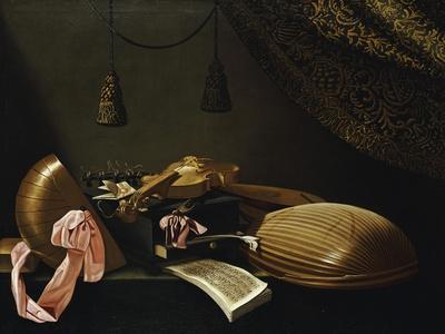 Lutes and Violin on a Table, a Curtain to the Right