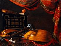 Lutes and Violin on a Table, a Curtain to the Right-Evaristo Baschenis-Framed Giclee Print