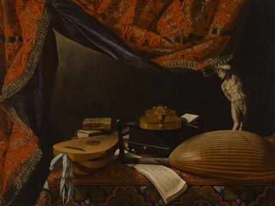Still Life with Musical Instruments, Books and Sculpture, C. 1650