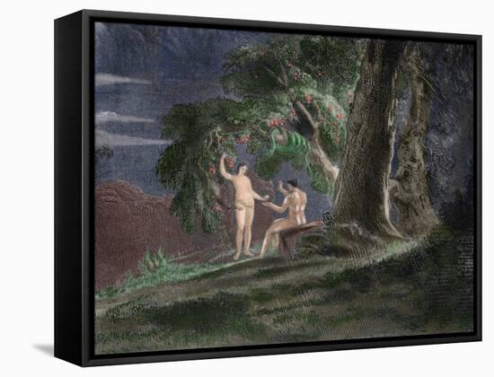 Eve Gives Adam the Forbidden Fruit-John Martin-Framed Stretched Canvas