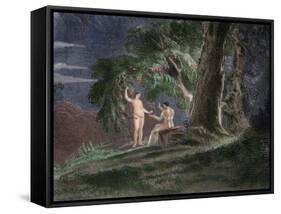 Eve Gives Adam the Forbidden Fruit-John Martin-Framed Stretched Canvas