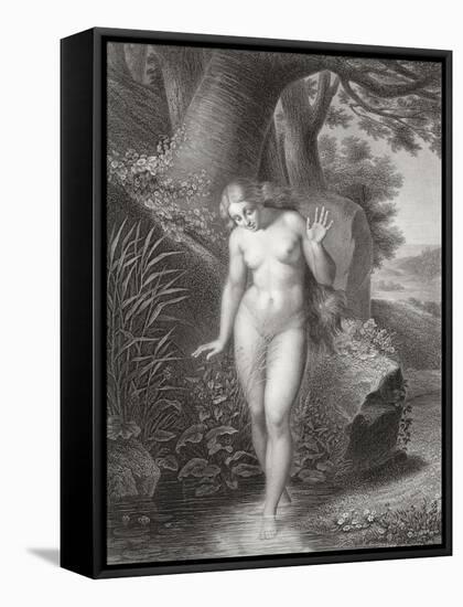 Eve's Reflection in the Water, from a French Edition of 'Paradise Lost' by John Milton-Jules Richomme-Framed Stretched Canvas