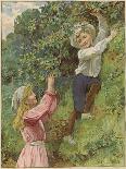 A Young Girl and a Young Boy Picking Blackberries-Eveline Lance-Giclee Print