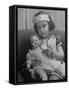 Evelyn Mott playing Nurse with doll as parents adjust children to abnormal conditions in wartime-Alfred Eisenstaedt-Framed Stretched Canvas
