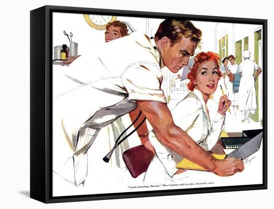 Even Doctors Are Human  - Saturday Evening Post "Leading Ladies", April 3, 1954 pg.26-Robert Meyers-Framed Stretched Canvas