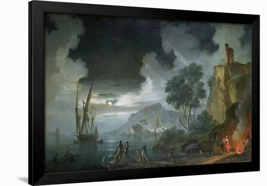 Evening, a Capriccio of a Moonlit Mediterranean Bay-Charles Francois Lacroix de Marseille-Framed Giclee Print