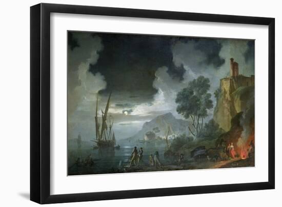 Evening, a Capriccio of a Moonlit Mediterranean Bay-Charles Francois Lacroix de Marseille-Framed Giclee Print