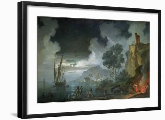 Evening, a Capriccio of a Moonlit Mediterranean Bay-Charles Francois Lacroix de Marseille-Framed Giclee Print