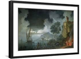 Evening, a Capriccio of a Moonlit Mediterranean Bay-Charles Francois Lacroix de Marseille-Framed Giclee Print