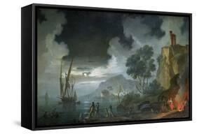 Evening, a Capriccio of a Moonlit Mediterranean Bay-Charles Francois Lacroix de Marseille-Framed Stretched Canvas
