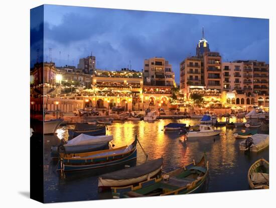 Evening across Spinola Bay with Restaurants, St. Julian`S, Malta, Mediterranean, Europe-Stuart Black-Stretched Canvas