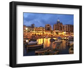 Evening across Spinola Bay with Restaurants, St. Julian`S, Malta, Mediterranean, Europe-Stuart Black-Framed Photographic Print